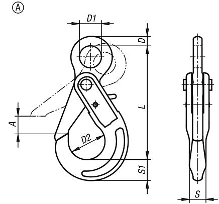 Eye self-locking hooks, Form A, grade 10