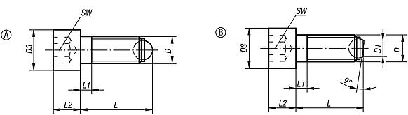 Ball-end thrust screws with head stainless steel