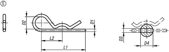 Goupille beta similaire à DIN 11024, forme E, à spire simple