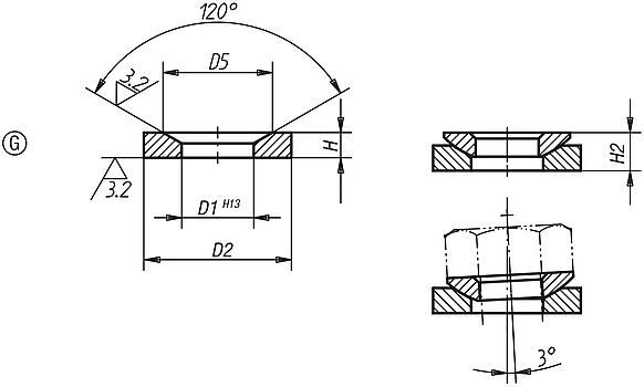 Conical seats Form G, D4>D3, DIN 6319, edition 10/01