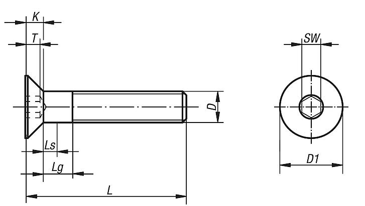 Screws with countersunk head hexagon socket DIN EN ISO 10642