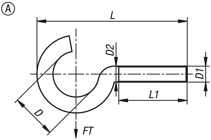 Threaded hooks type 11E and type 4E, steel, Form A