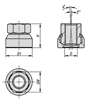 Hexagon nuts with spherical seat