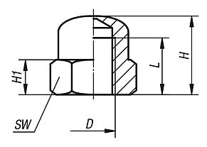 Hexagon domed cap nuts similar to DIN 1587