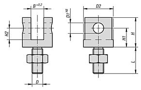 Clevises with screw, steel or stainless steel