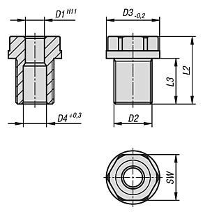 Douille de fixation pour anneau de levage à broche, inox