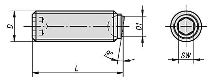 Ball-end thrust screws without head stainless steel with flattened ball and rotation lock