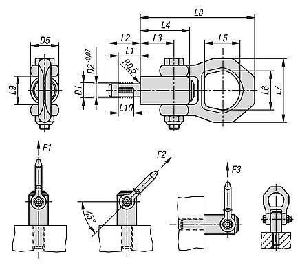 Threaded hoist pin, self-locking, steel