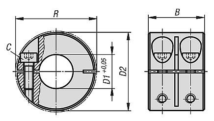 Shaft collars one-piece, wide, slitted outside