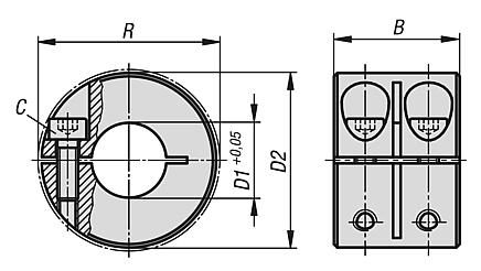 Shaft collars one-piece, wide, slitted inside