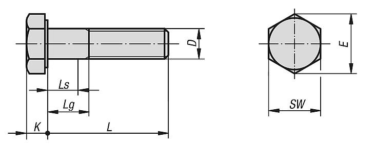 Hexagon head bolts with shaft DIN 931/ISO 4014