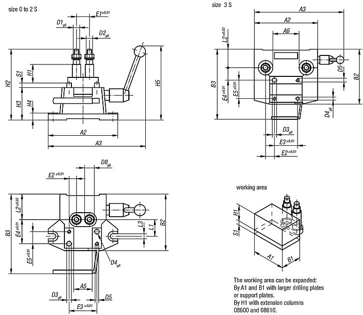 Drilling jigs size 0 to 3 S DIN 6348 enhanced 