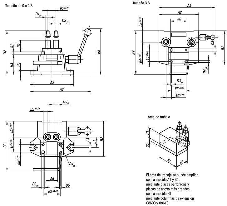 Dispositivos de sujeción de taladrar, tamaño 0-3 S DIN 6348 ampliada