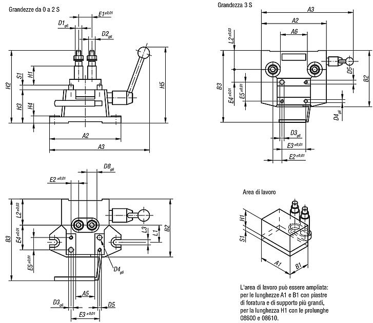 Unità di foratura dimensioni 0-3 S DIN 6348 ampliata