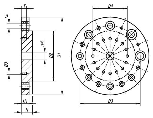 Index drilling discs for drilling jig for cylindrical parts