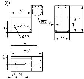 Supports d'accrochage en acier pour rails à rouleaux, forme B, avec butée