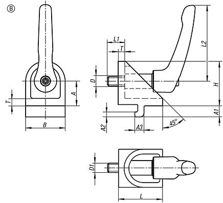 Clamping angle Form B, with clamping lever
