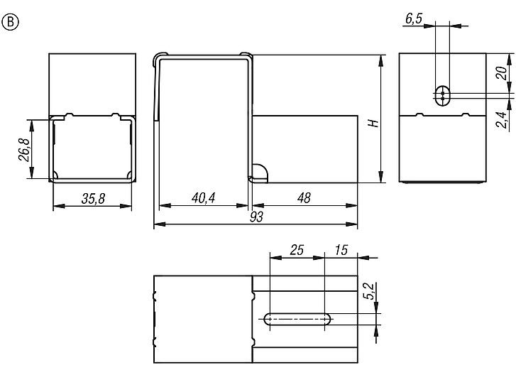 Suspension bracket 40, steel, for roller tracks, steel, Form B