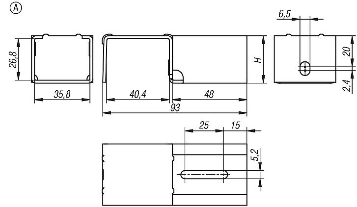 Support d'accrochage 40 en acier pour convoyeurs à rouleaux en acier, forme A