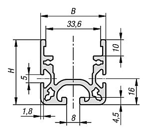 Aluminium profiles 40x40 for roller rails, Type I