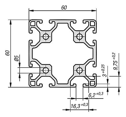 Aluminium profiles 60x60 light Type I