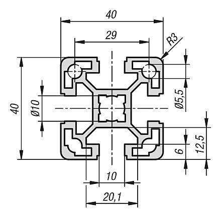 Aluminium profiles 40x40 light Type B