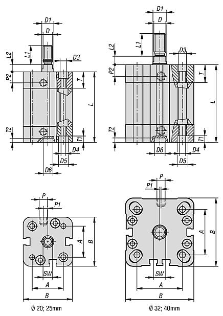 紧凑型气缸 DIN ISO 21287 磁性活塞双重作用