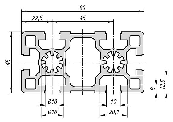 Aluminium profiles 45x90 Type B