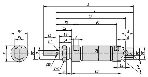 Pneumatic round cylinders DIN ISO 6432, double-acting with magnetic piston