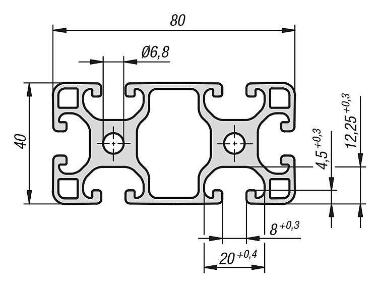 norelem - Perfiles de aluminio 80x80 ligeros Tipo I