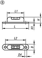 Nível tubular, modelo para aparafusamento, forma B, três visores