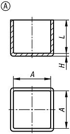 Embouts de protection en plastique pour tubes carrés, forme A, carrés