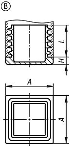 Bouchons d'obturation en plastique pour tubes ronds et carrés, forme B, carrés