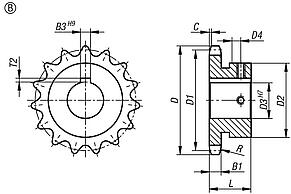 Řetězová kola jednoduchá 1/2" x 5/16" DIN ISO 606, připravená k montáži provedení B