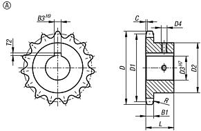 Sprockets single 1/2" x 5/16" DIN ISO 606, ready to install Form A