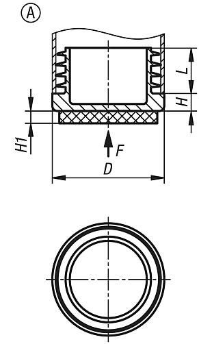 Plugs, plastic with felt glide surface for round and square tubes, Form A, round