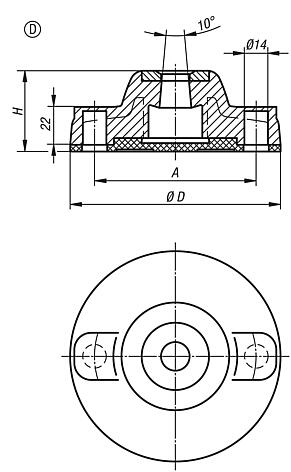 Levelling feet plates, plastic, heavy-duty version, Form D