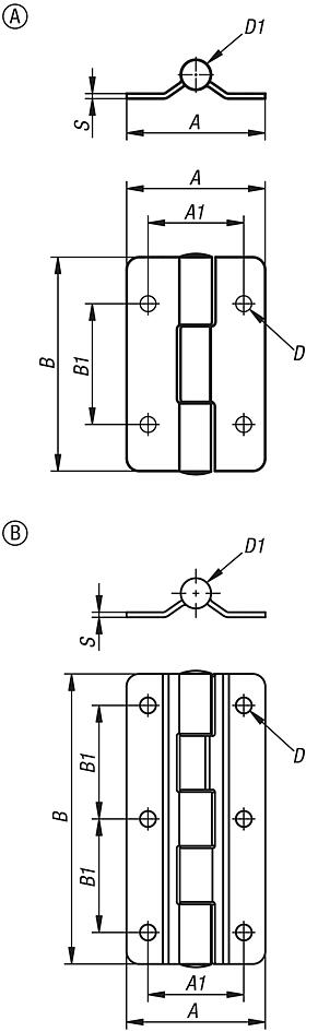 Hinges, stainless steel with preset friction