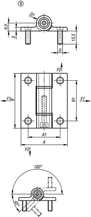 Hinges aluminium, with adjustable friction, Form B