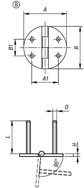 Stainless steel hinges 
with fastening screws, Form B