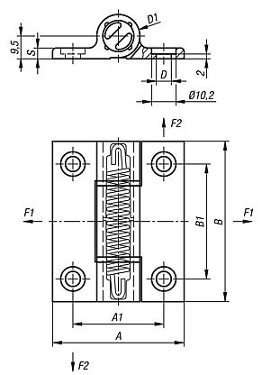 Spring hinges aluminium profile tension spring hinges, 1.3 Nm