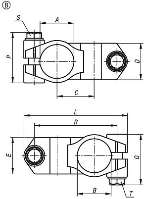 Tube clamps cross, stainless steel, Form B