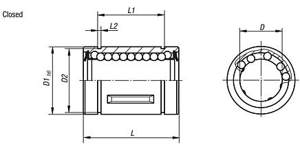 Linear ball bearing, stainless steel, closed