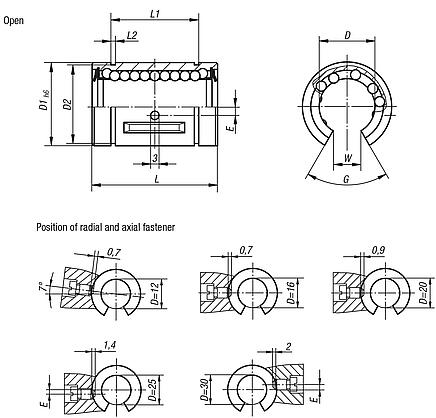 Linear ball bearings, stainless steel, open