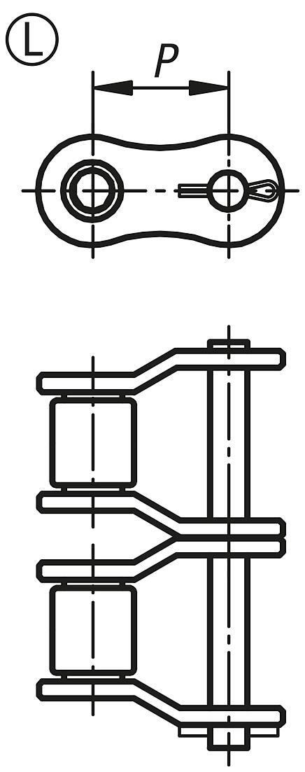 Connecting links duplex, stainless steel DIN ISO 606, Form L