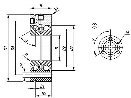 Rolamento de esferas de contato angular axial de aço de duas filas, com flange, forma A