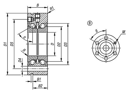 Rolamento de esferas de contato angular axial de aço de duas filas, com flange, forma B