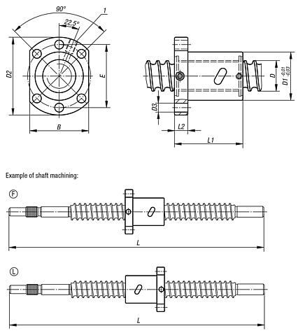 Ball screw linear actuators rolled, with flange nut DIN 69051 Part 5