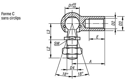 Embout à rotule DIN 71802, forme C