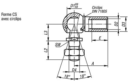 Embout à rotule DIN 71802, forme CS
